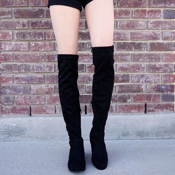 BLACK LACE UP OVER THE KNEE THIGH HIGH BOOTS - Picture 2 of 4